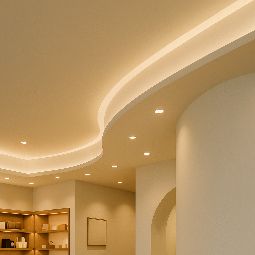 Foseado perimetral LED y cortinero invisible en sal&oacute;n de pladur, Madrid